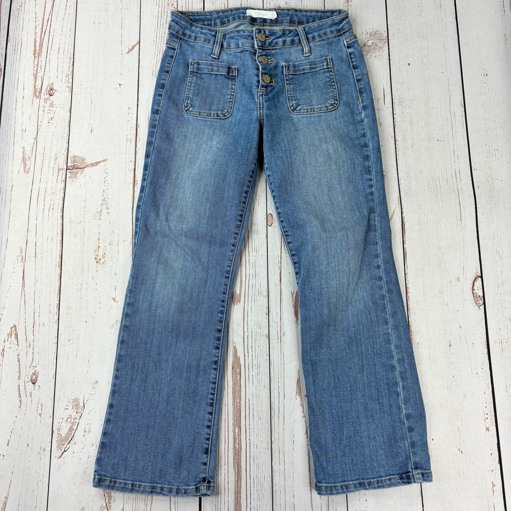 Cello Jeans Womens Size 3 Medium Wash Button Fly Patch Pocket Straight Leg Denim